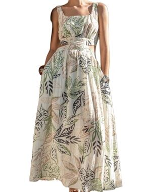 Women's Leaf-Print Sexy Midi Dress